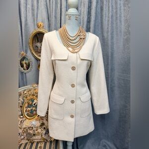 SOLD on EBay-Cream Tweed Dress Coat with Chanel Button